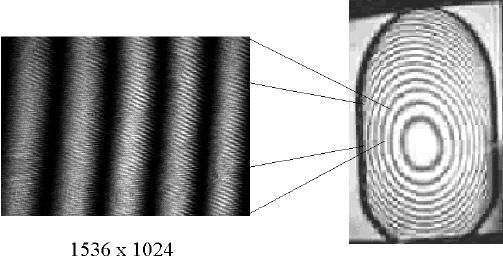 Figure 6: Image on the left taken by the monochrome digital camera After collimating the light, alignment of the system with the monochromatic source was the next step.