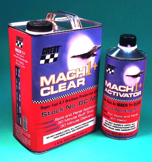 MACH 1+ - 30 minute Clear SUPER PRODUCTION URETHANE CLEAR COAT MACH 1+ is a SUPER-FAST curing, production clear for bumpers, spot repairs, cut ins, jambs and single panel applications where a fast
