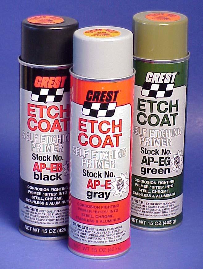 ETCH COAT Self Etching Primer. High solids. Provides excellent adhesion to steel, aluminum, stainless and chrome. Convenient aerosol saves time and waste.