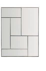 Seven inset, non-beveled tempered mirrored glass panels. Can be hung vertically or horizontally. Blackened Bronze finish.