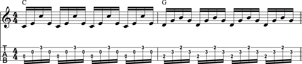 A couple things to note about this arpeggio: 1. The arpeggio is played on the bottom three strings of the ukulele. 2. Play the arpeggio to a count of four.