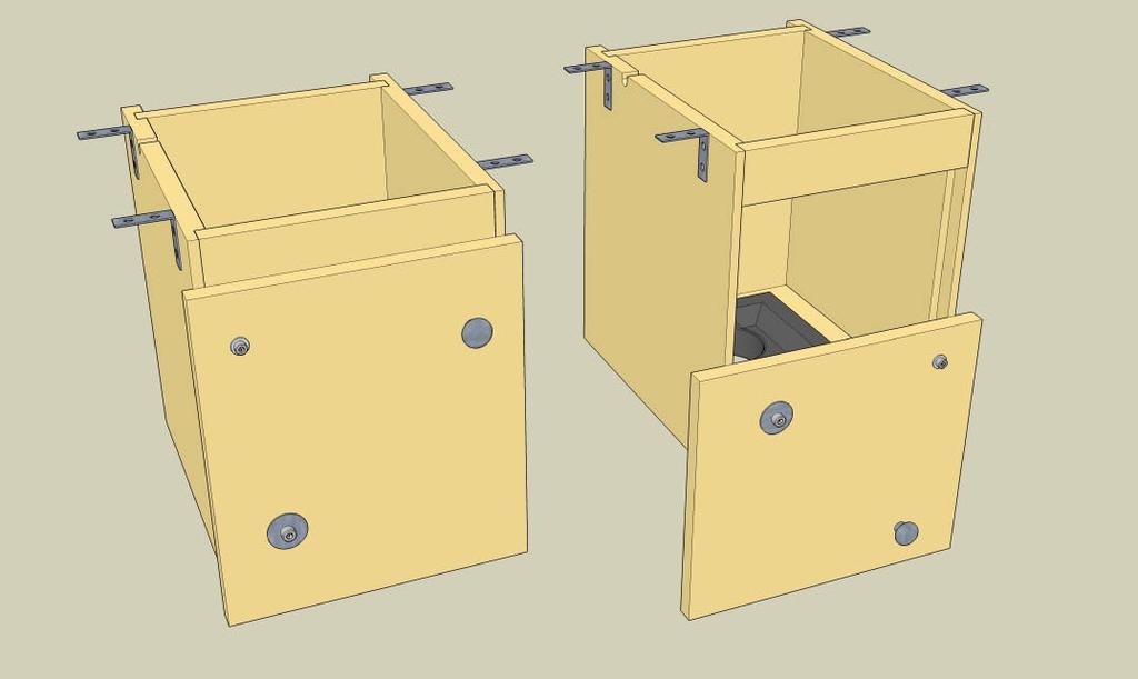 Pivot-Door Downdraft Cabinet Plans Finished Cabinet Closed Open Exploded View Introduction This simple downdraft-style dust collection cabinet is a great way to