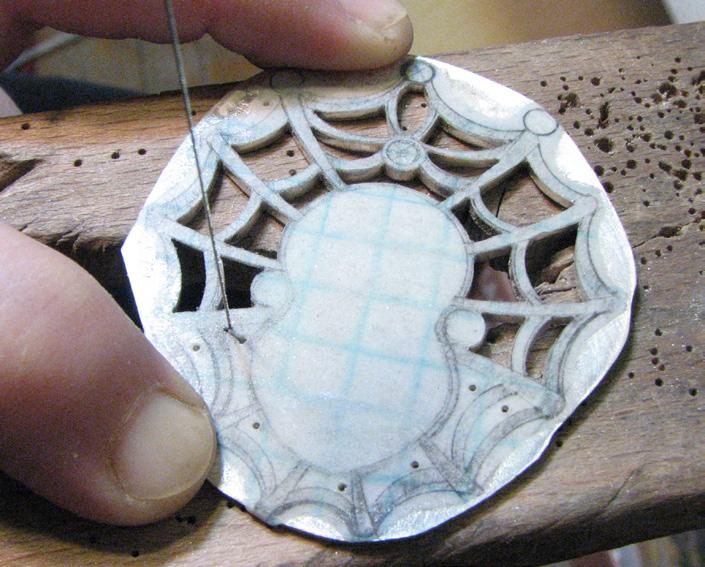 Remove the stone, and then draw the outline and design for your backplate, using a pencil to mark all the areas you want to pierce.