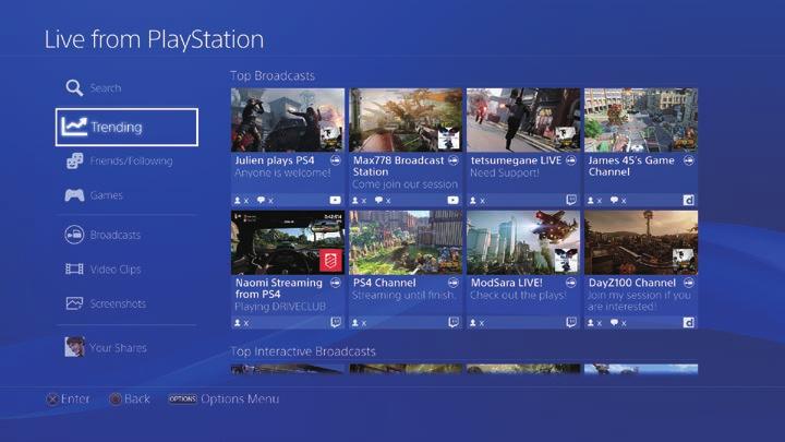 View shared gameplay Use (Live from PlayStation) to view broadcasts, video clips, or screenshots shared by other players.