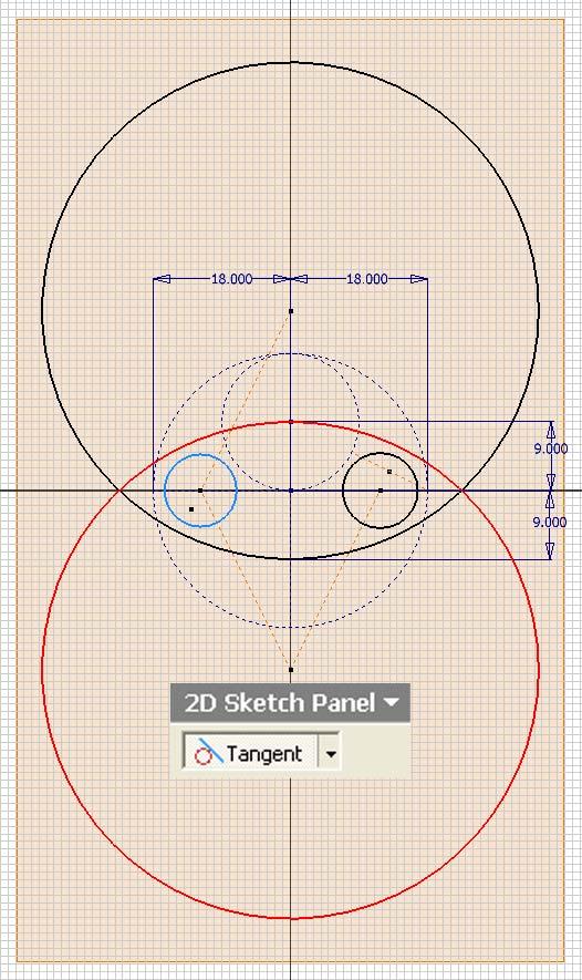 Inventor (10) Module 1H: 1H- 15 Figure 1H-4C: Enlarging the small circle to tangency with the two large circles. Figure 1H-4D: Enlarging the other small circle to tangency with the two large circles.