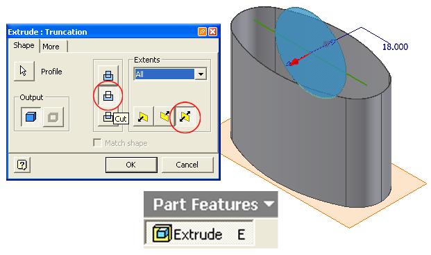 Figure 1H-5J: Creating the Extrude Cut feature.