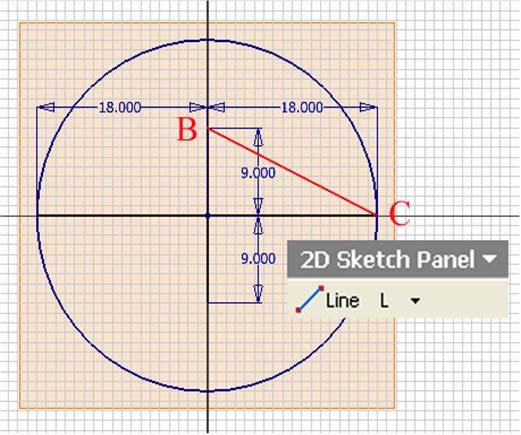Next, use the Center Point Circle tool to create the small construction circle (Figure 1H-3G) centered at point B (the top endpoint of the top minor radius line) and