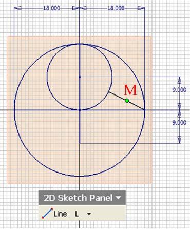 Inventor (10) Module 1H: 1H- 9 Figure 1H-3J: The green dot midpoint snap indicator. Figure 1H-3K: Creating the perpendicular bisector line of the inclined line BC.