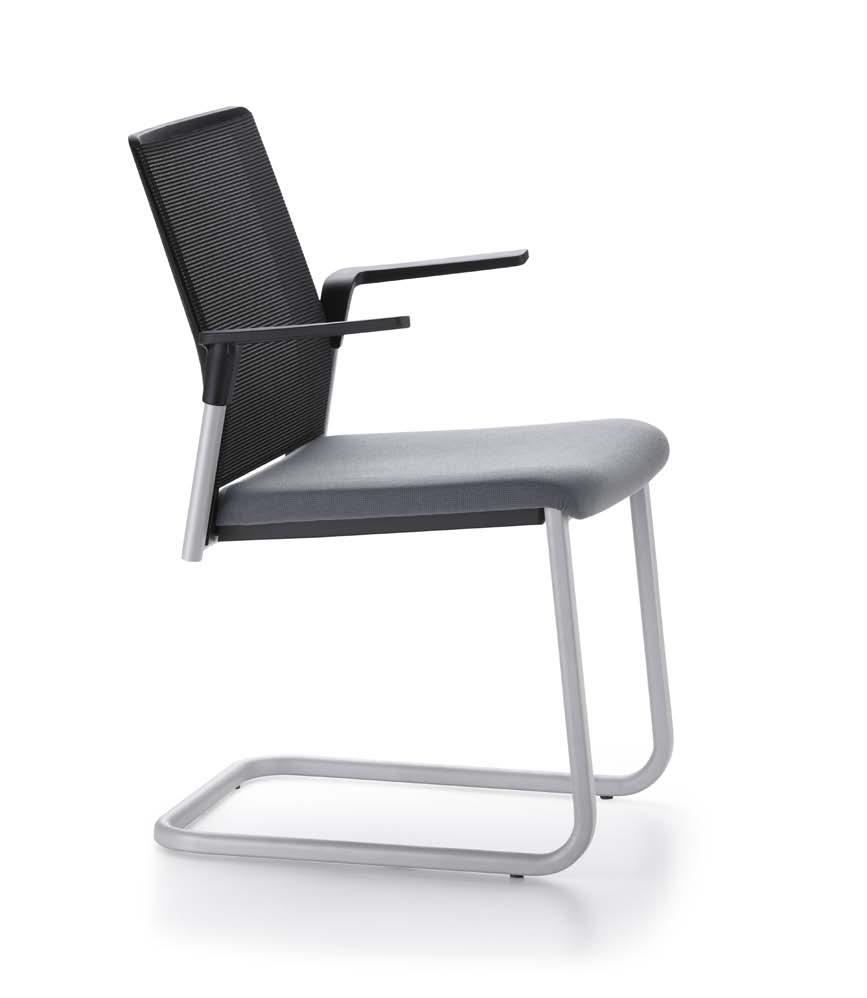 VISITOR CHAIR CANTILEVER MESH BACKREST Frame Reinforced polyamide Goal Mesh Arms Without arms Fixed polyamide arms (polar white or black) Seat Upholstered polyurethane foam Lower shell Polypropylene