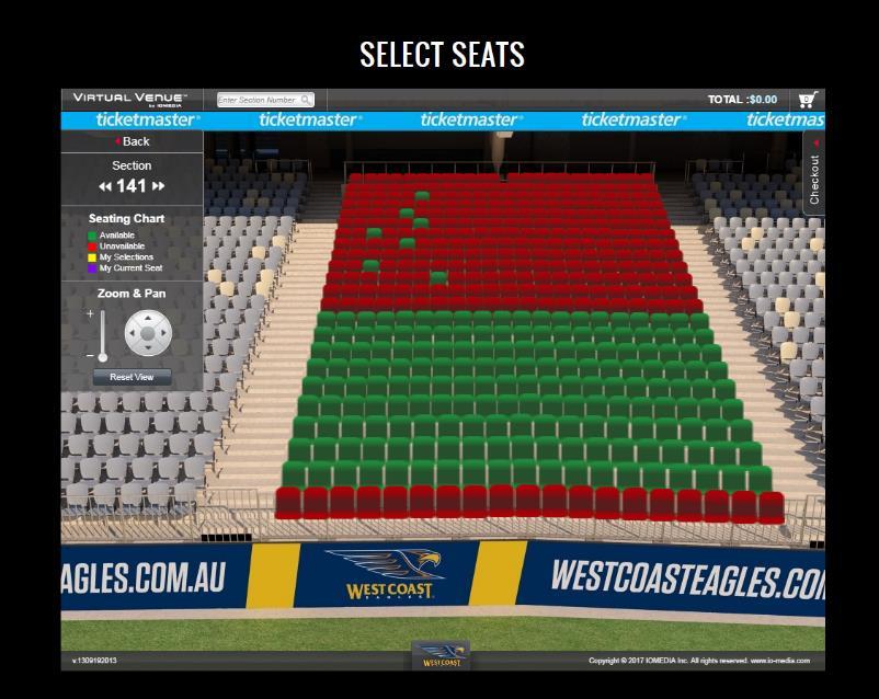 Sections in red mean that there are no seats currently available in that section. 6.