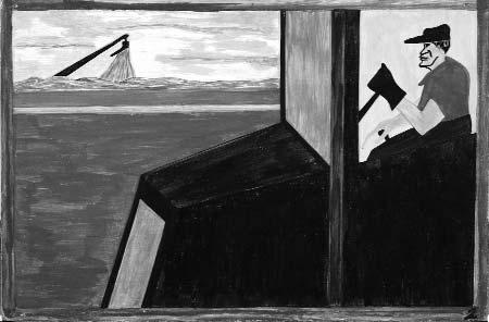 IMAGE SEVEN: Jacob Lawrence. American, 1917 2000. The World War had caused a great shortage in Northern industry and also citizens of foreign countries were returning home. 1940 41.