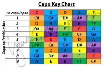 With our capo at the 1st fret, we will have transposed to G# without having to play all those pesky bar chords!