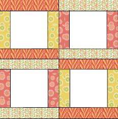 (photo 6-left) 5 Add the top and bottom 2 strips using the same clothesline method match the fabric strips according to