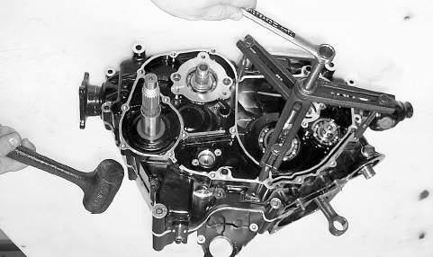 The technician should use discretion and sound judgment. CC664 3. Remove the left-side cap screws securing the crankcase halves. Note the location of the different-lengthed cap screws. Fig.