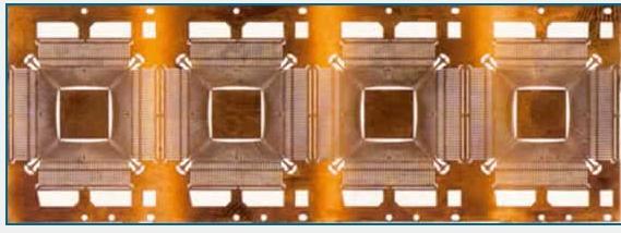 Lead-frame for a 128-pin QFP Silicon die wire-bonded onto a ceramic substrate The first solid state devices were incorporated into high reliability military and telecommunications applications, and
