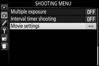 Manual movie settings: Choose On to allow manual adjustments to shutter speed and ISO sensitivity when the camera is in mode M.