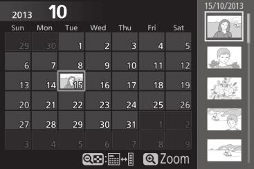 Calendar Playback To view images taken on a selected date, press the W (Q) button when 80 images are displayed.
