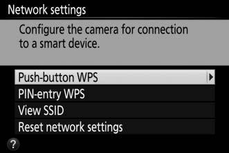 WPS (Android Only) 1 Enable the camera s built-in Wi-Fi. Press the G button to display the menus, then highlight Wi-Fi in the setup menu and press 2.