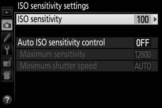 Long Exposure NR G button C shooting menu If On is selected, photographs taken at shutter speeds slower than 1 s will be processed to reduce noise (bright spots, randomly-spaced bright pixels, or