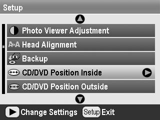 3. Press the Print Settings button to open the menu. Make the Layout setting and press the OK button. You can select the following layout options when printing on a CD/DVD.