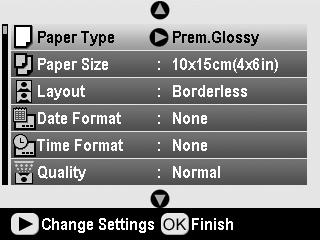 Photo Printing Options After selecting the photos to print, press the Print Setting button to see the optional setting menus where you can make paper, layout,