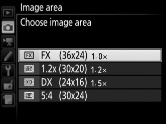 Highlight Image area in the photo shooting menu and press 2. 2 Select Choose image area. Highlight Choose image area and press 2.