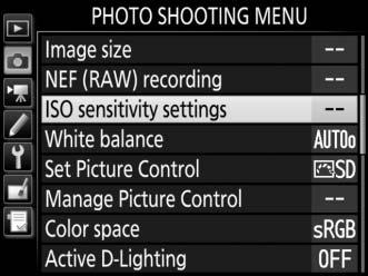 A The ISO Sensitivity Menu ISO sensitivity can also be adjusted using the ISO sensitivity settings option in the photo shooting menu (0 293).