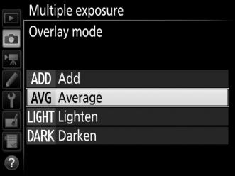 4 Choose the overlay mode. Highlight Overlay mode and press 2. The following options will be displayed. Highlight an option and press J.