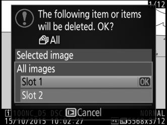 Deleting Photographs To delete all photographs in the current folder or the photograph displayed in full-frame playback or highlighted in the thumbnail list, press the O (Q) button.