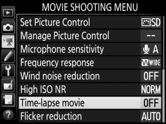 Time-Lapse Movies The camera automatically takes photos at selected intervals to create a silent time-lapse movie using the options currently selected for Choose image area (0 70), Frame size/frame