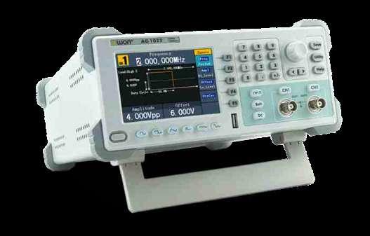 Series Dual-channel Arbitrar y Waveform Generator + Advanced DDS technology, max 60MHz frequency output + Up to 250MS/s sample rate, and 1μHz frequency resolution + Vertical Resolution : 14 bits, up