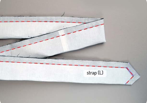 Fold the Strap (L) in half lengthwise and sew down the entire length.