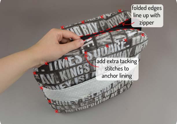 To join the Inner Bag to the Outer Bag, first turn 51 the Outer Bag inside out. Turn the Inner Bag right side out and nestle the Outer Bag inside.