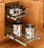 Tray is 5 5/8 tall. Fits cabinets with a minimum opening of 15 and a depth of 19. $57.35 Wire pull out shelves Single tier wire basket system.