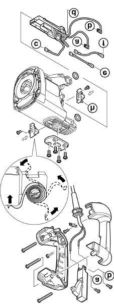 Tighten anti-vibration mechanism with screw () (torque = Nm / in. lbs.). Install air deflector ring () into motor housing (). Mind the right position!