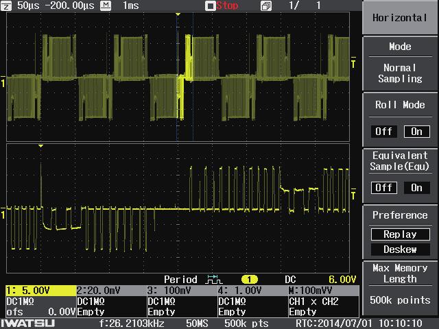 With the same sampling speed It is possible to lengthen the waveform capture time (time range [s/div] x 10div) 500k