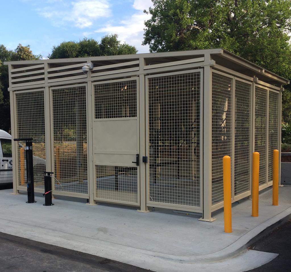 With a high roof and open platform, the Dero Cycle Station allows bike corrals, vertical,