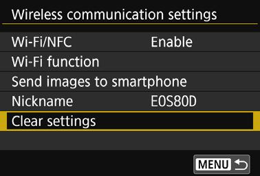 Clearing Wireless Communication Settings All wireless communication settings can be deleted.