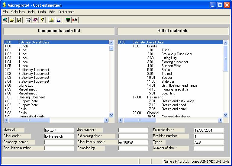 2.4 Estimate The estimate module of Microprotol use a customizable Database allowing a personal cost and hours estimate.