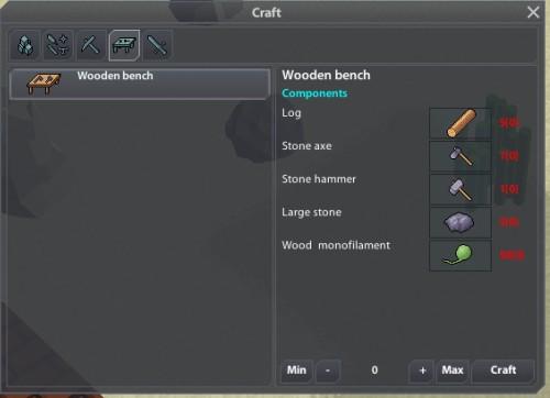 What to crafting first? When you have some resources you can assure yourself the first tools and weapons. Basic crafting an available without a workbench on the button [C].