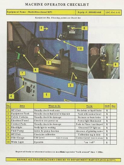 5. Autonomous Maintenance Page 4 Have an operator checklist. This is an example of a machine with numbers going this is what needs to be checked, how often, and how you do it.