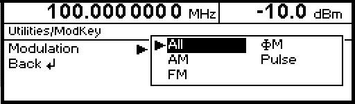 Utilities Assigning Modulations to the [MOD ON/OFF] Key (ModKey) Modulation types can be switched on/off in the modulation menus and with the [MOD ON/OFF] key.