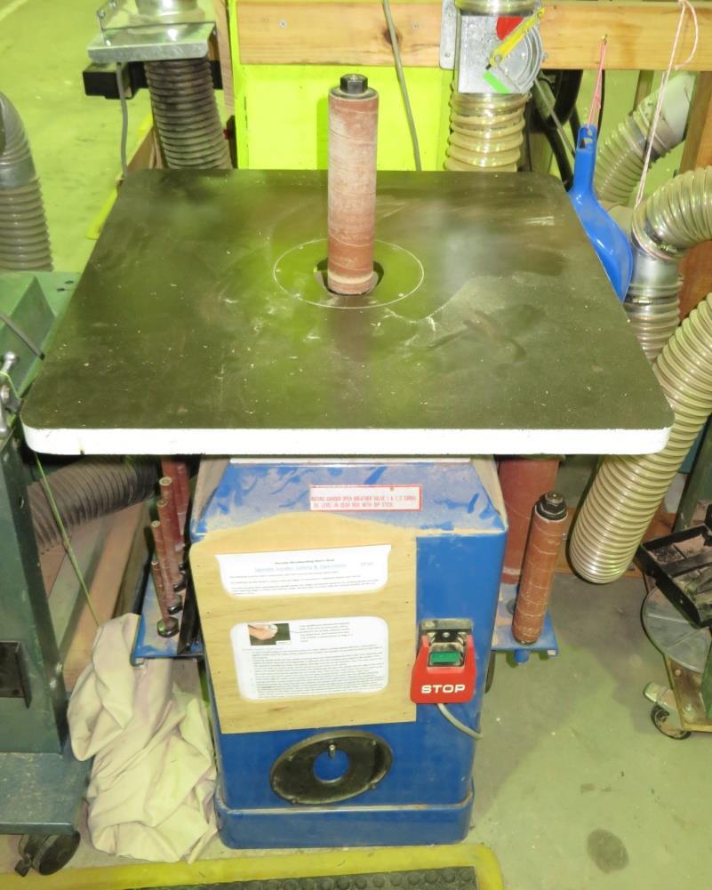 9. Oscillating Spindle Sander An oscillating spindle sander is a table mounted power tool that uses a vertical reciprocating motion and a rotating sanding spindle to sand curved shapes.