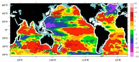 Changes in ocean salinity observed by Argo reveal variations in the hydrological cycle the oceans become fresher where rainfall increases and saltier where it decreases.