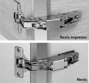 standard application hinges 170 degree self-closing & free swinging Full & Half Overlay Grass Nexis and Nexis Impresso (tool-less cabinet door fastening design) hinges with 170 degree opening angle