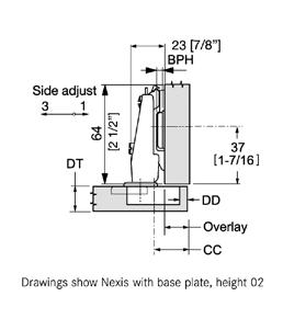 ) Nexis 95 degree opening thick door hinges have: - Cup depths of 11.