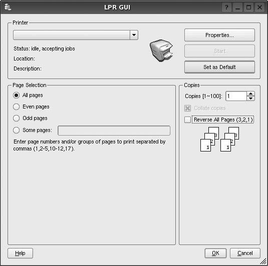 3 Se deschide fereastra Printer Properties. Imprimarea unui document Imprimarea din aplicaţii Există numeroase aplicaţii Linux care vă permit să imprimaţi utilizând Common UNIX Printing System (CUPS).