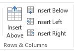 Pentru a insera rânduri aveți următoarele opțiuni: - Insert Above (Inserarea deasupra) pentru a insera un rând deasupra celui în care se află poziționat cursorul; - Insert Below (Inserarea dedesubt)