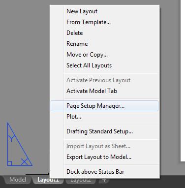 Page Setup Layout tab Once you have dimensioned your project and you are ready to plot, the next step is to set up the Page. You should see tabs beneath your Drawing Area.
