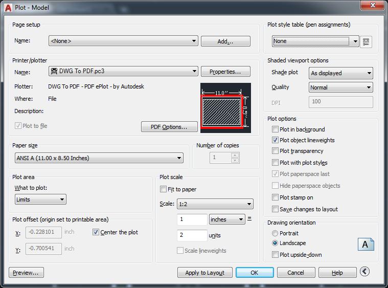FIGURE 4 PLOT DIALOG BOX SHOWING CRITICAL SETTINGS Hint: Use the ADD button at the top of the dialog box to save your Page setup settings.